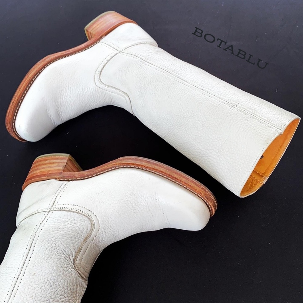 SOLD FRYE Campus Rare White 14L Western Motorcycle Tall Vintage Boots Womens 9.5 - Picture 4 of 11